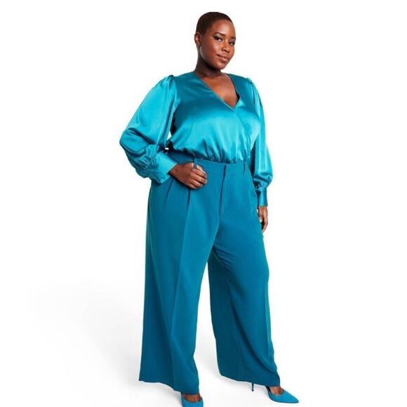 Sergio Hudson x Target Teal Crossover Satin Bodysuit Sz 2X - Picture 4 of 16